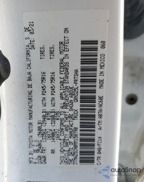 2021 Toyota Tacoma Double Cab z USA, uszkodzony, nr VIN 3TMAZ5CN0MM150790